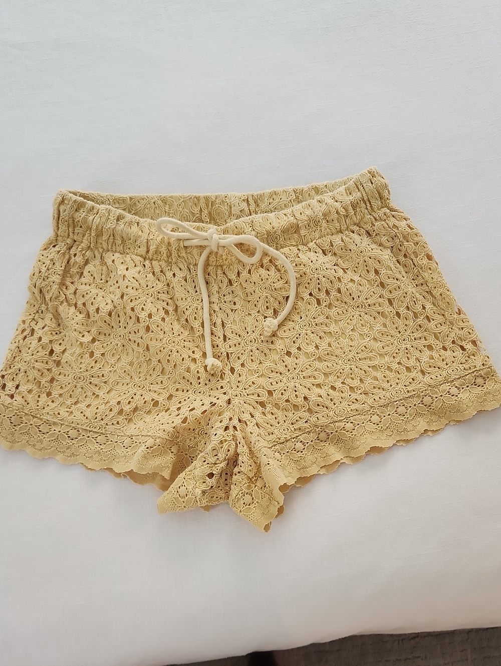 Yellow Crochet Lace Drawstring Women’s Shorts